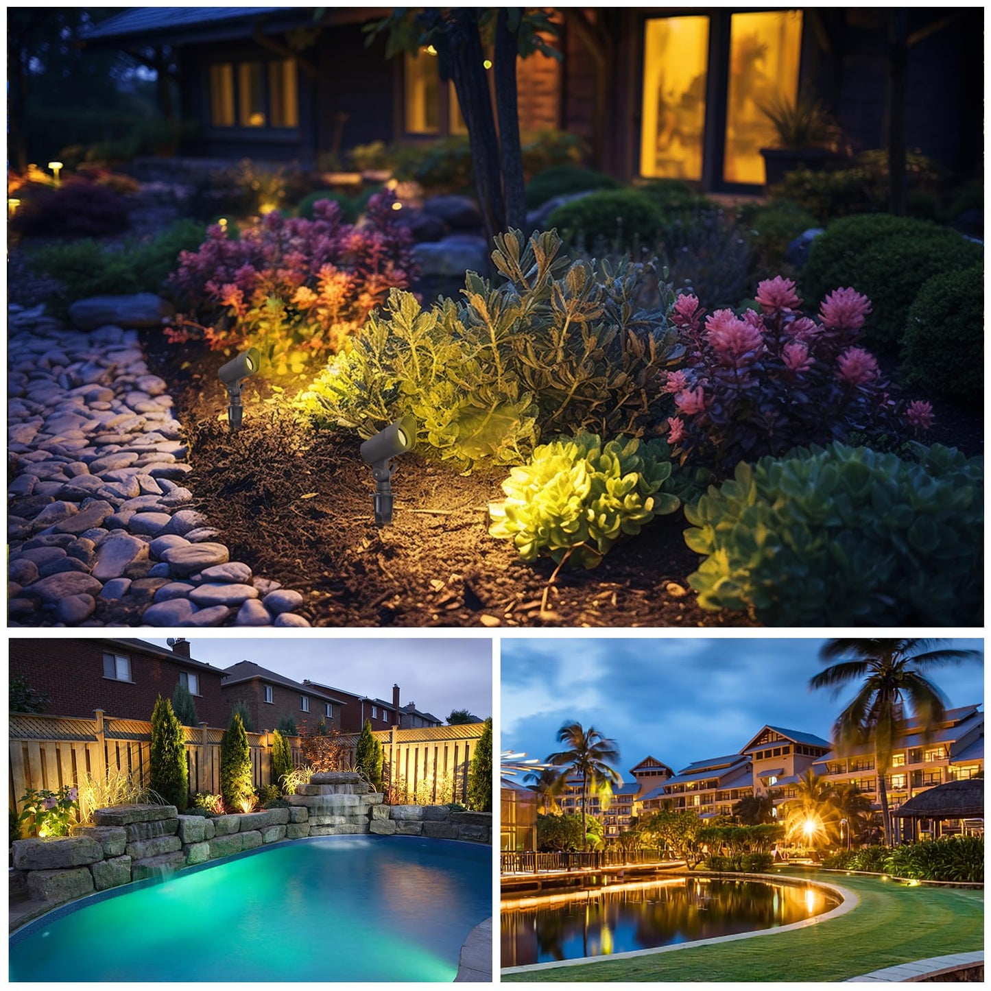 LED Landscape Lights with Connectors, 12V Low Voltage, Warm White 3000k, 4W, 175LM, Outdoor Waterproof Garden Pathway Lights Wall Tree Flag Spotlights with Spike Stand, 6 Pack