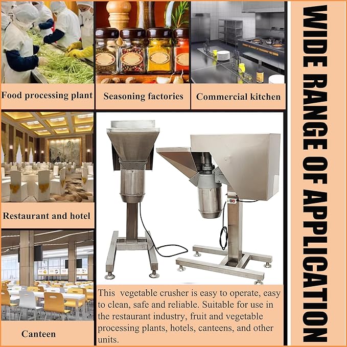 Fruit and Vegetable Crushing Machine Vertical Stainless Steel Food Processor Chopper Fruit Crusher Shredder Electric Garlic Potato Mashing Equipment for Purees Dips and Sauces 220V No Plug