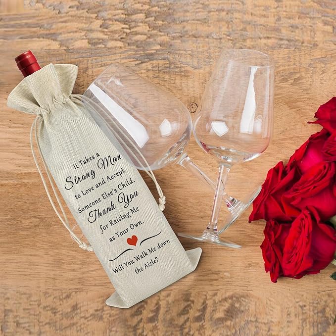 Dad Gifts from Daughter Wine Bag Wedding Engagement Gift for Father Men Wedding Thank You Gift for Dad from Daughter Cotton Burlap Wine Wrap Bag Father’s Day Appreciation Gift for Dad Stepdad