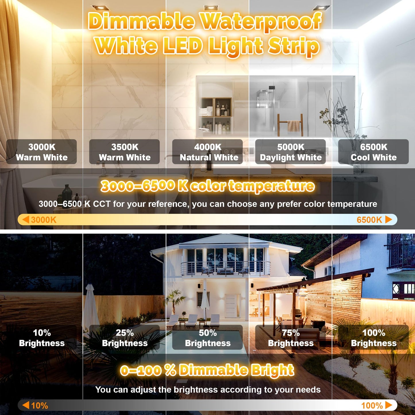 Tendist 100Ft Outdoor Led Strip Lights Waterproof Ip67  Dimmable 3000K-6500K Warm White Led Rope Lights Outdoor Waterproof With Remote & App  24V Adhesive Exterior Lighting For Patio  Deck  Gazebo