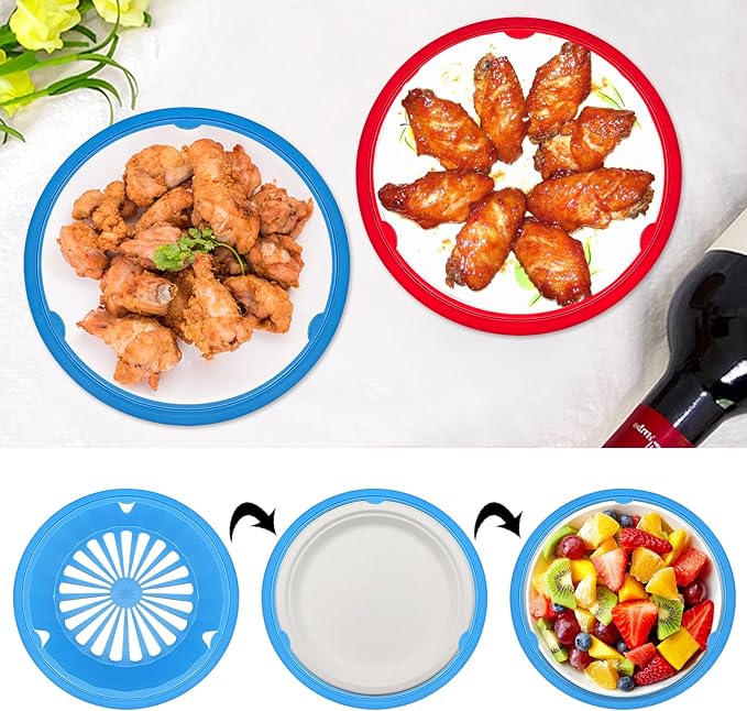 Paper Plate Holders 8 Packs with Snap-in Grooves 10.5 Inch Plastic Paper Plate Holders Reusable 4 Color Heavy Duty Supports for Picnic Party Dinner