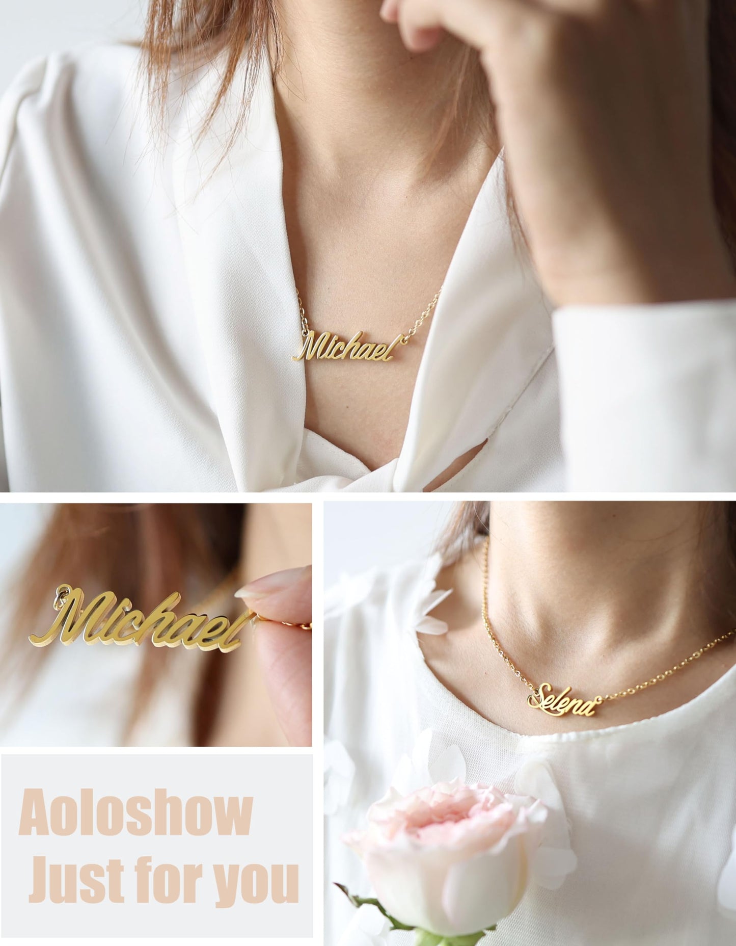 Aoloshow 18k Gold Plated Brooke Name Necklace Layer Nameplate Necklaces Womens Stainless Steel Jewelry for Christmas