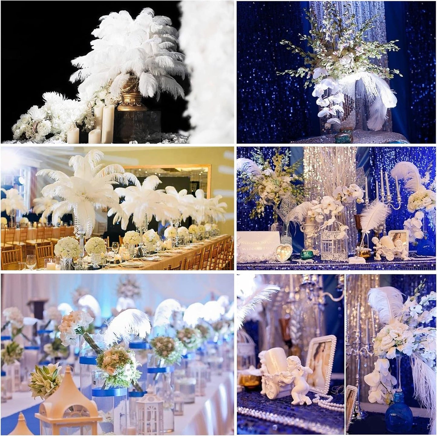 THARAHT 12pcs White Ostrich Feathers Natural Bulk 14-16Inch 35cm-40cm for Wedding Party Centerpieces Easter Gatsby and Home Decorate Ostrich Feathers
