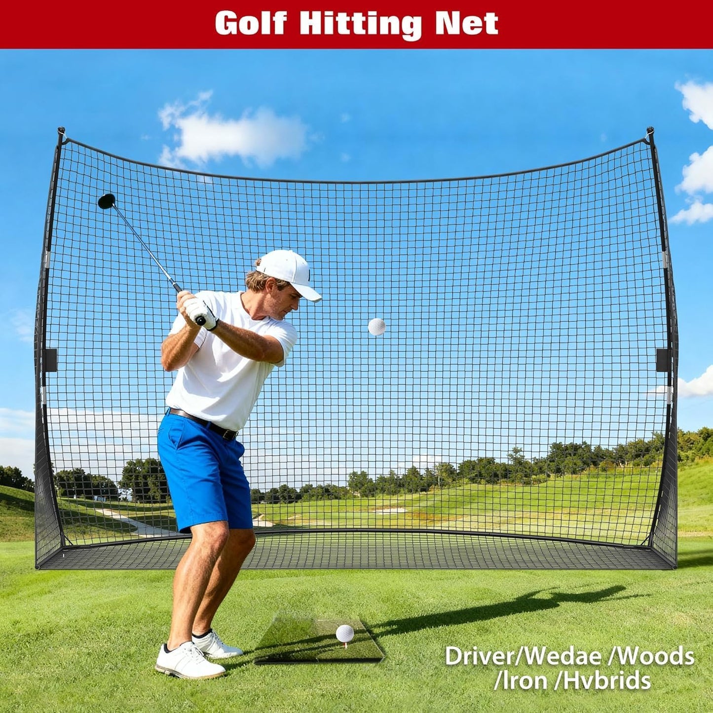 10x7ft Golf Net, Portable Golf Practice Hitting Net for Backyard, Training Equipment with Carry Bag for Swing Chipping Training, Ideal for Outdoor Indoor