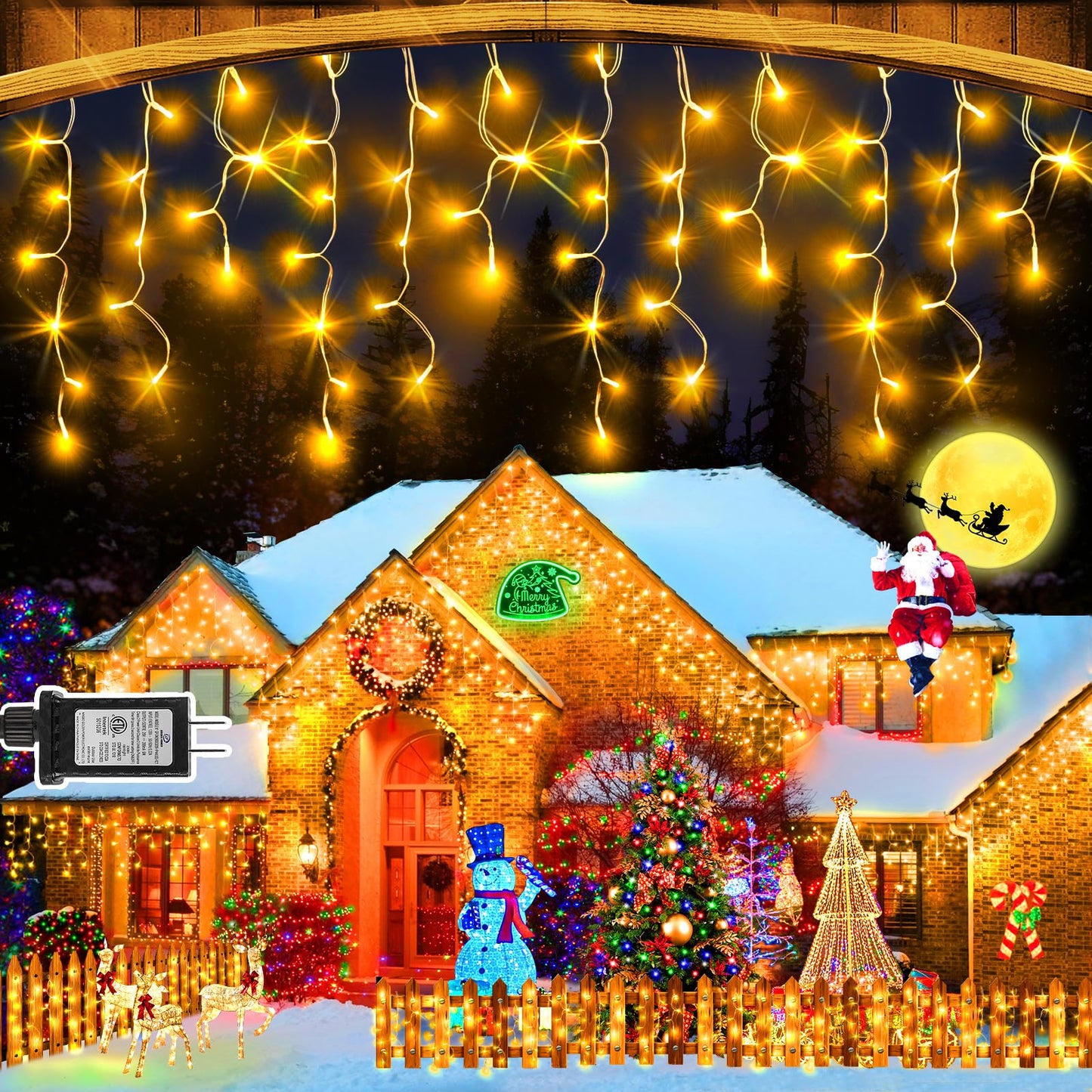 Sauirs 2Pack 320 Led Christmas Lights Outdoor Decorations With 120 Drops Timer 8Mode 66Ft Curtaing Lights Waterproof Plug In Fairy Lights For Indoor Xmas Party Patio Window Trees Decor(Warm White)