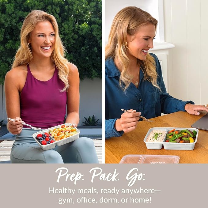 Bentgo Prep - 20-Piece 2-Compartment Reusable Meal Prep Containers with Lids, PFAS & BPA Free Materials, Durable, Microwave, Freezer, & Dishwasher Safe To Go Food Storage (Whisper Gray)