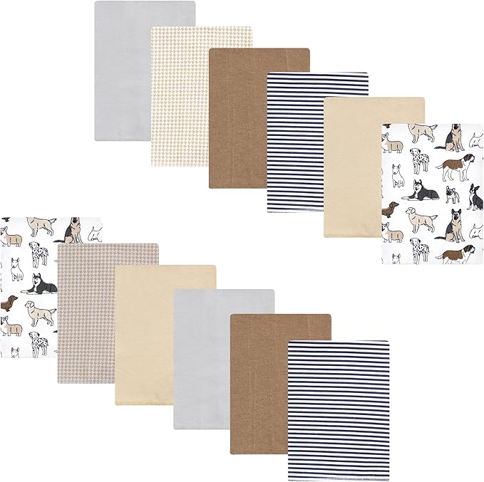 Luvable Friends Hudson Baby Flannel Burp Cloths 12pk, Playful Handsome Pups