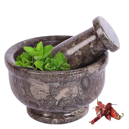 Exquisite Marble Mortar and Pestle Set - Your Ultimate Kitchen Essential for Grinding Spices, Making Guacamole, Salsa, Pesto, and Crushing Pills (Oceanic, Bowl Shape (4"))