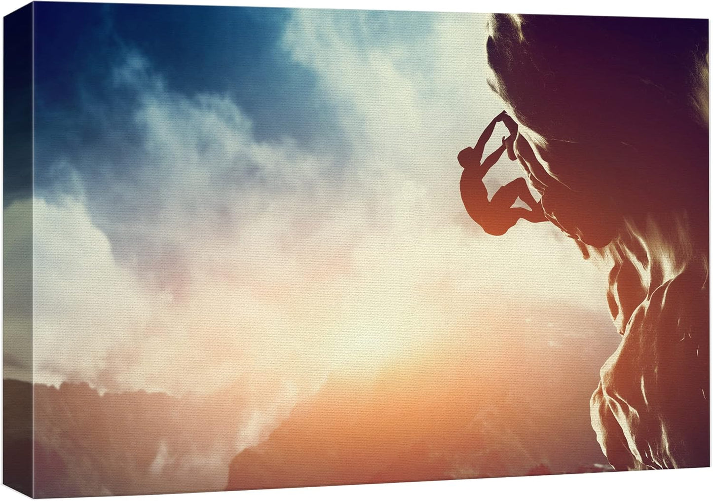 Canvas Prints Wall Art - Man Climbing on Rock Mountain at Sunset/Art of Ambition | Modern Home Deoration/Wall Art Giclee Printing Wrapped Canvas Art Ready to Hang - 16" x 24"
