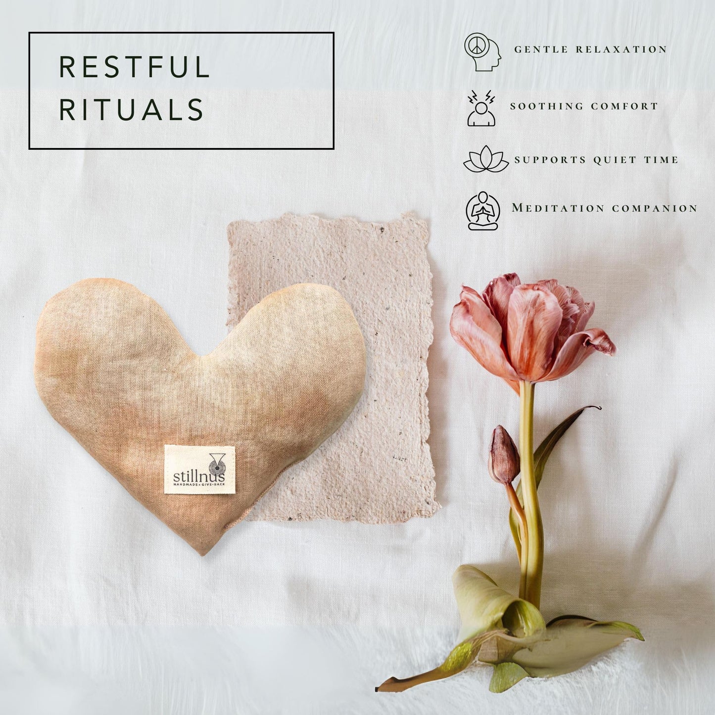 Stillnus Handcrafted Weighted Heart Eye Pillow - Bamboo Cotton with Organic Lavender & Flaxseed - Hot & Cold Relaxation, Ready-to-Gift Self-Care & Meditation Accessory