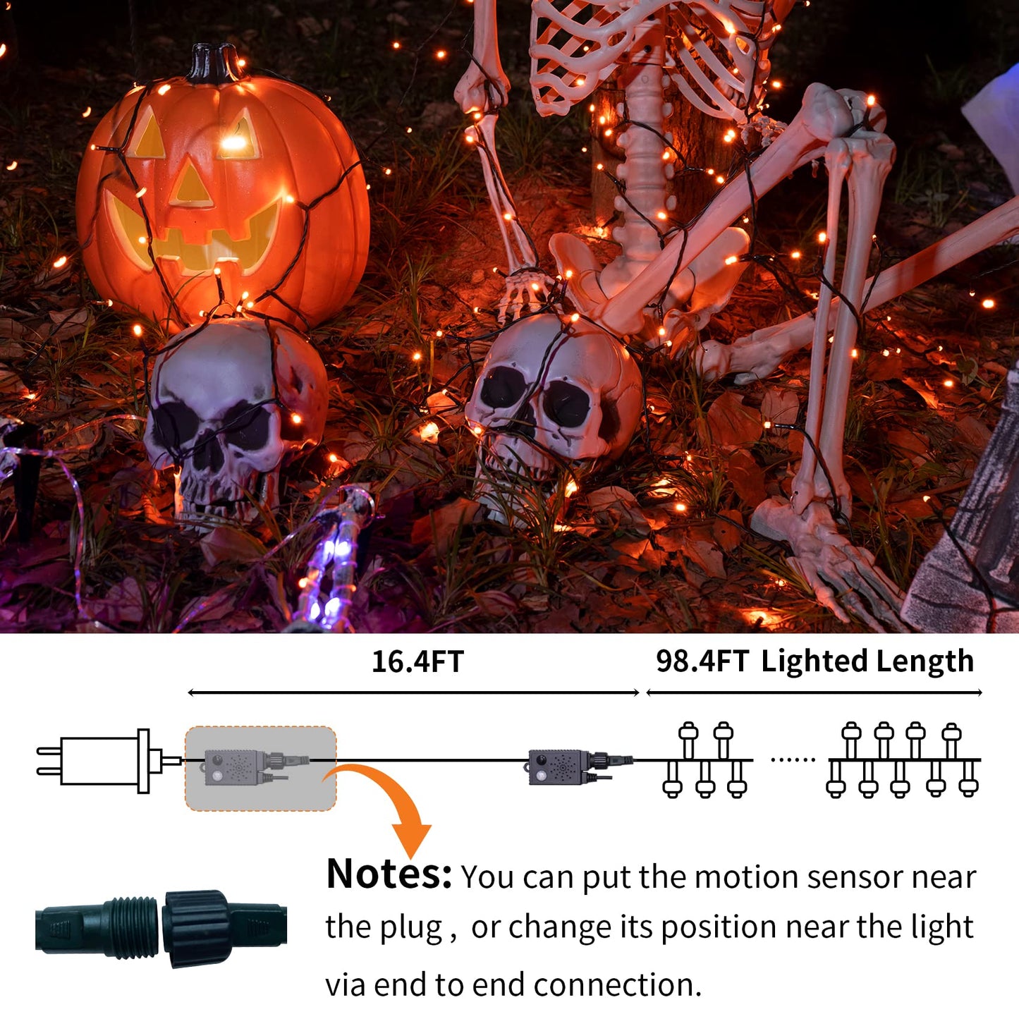 Halloween String Lights With Music Sync Spooky Sounds - 6 Lighting Modes  300 Led Lights For Haunted Party Yard Room Decor (Orange)