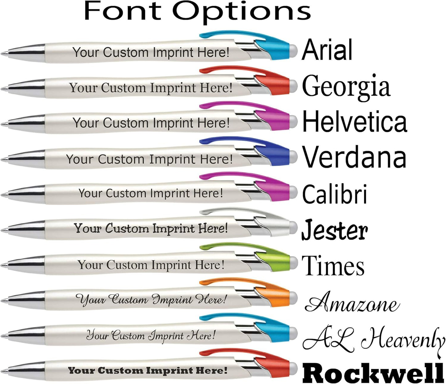 Custom Pens with Stylus - The Pearl - Personalized Metallic Printed Name Pens with Black Ink - Imprinted with Logo or Message - Great Gift Ideas - FREE PERSONALIZATION 12 pack (Assorted)