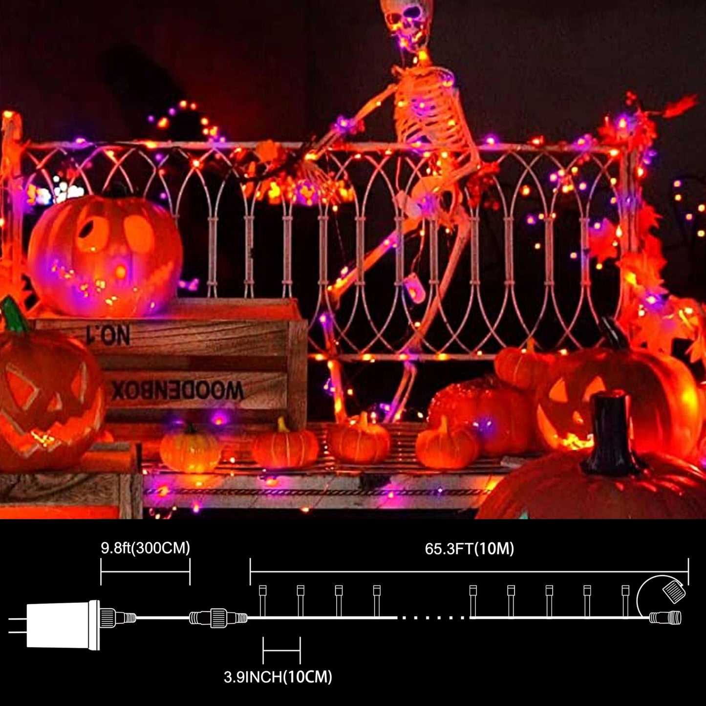Lamphome 33Ft Halloween Decorative Mini Lights  100 Led Transparent Wire Fairy Starry String Lights Plug In  12 Lighting Modes  For Halloween Decoration Outdoor Party Decoration (Orange And Purple)