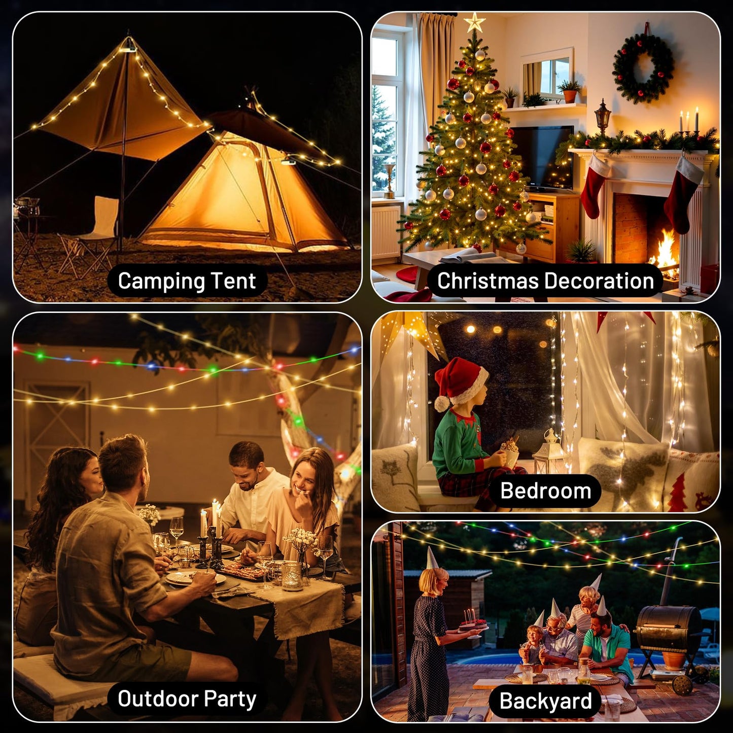 Icever Camping String Lights  32.8Ft 4 In 1 Rechargeable Waterproof Hanging Lamp Portable Led Light For Outdoor Camping Awning Tent Garden Party Yard Festival Decor (10 Lighting Modes)