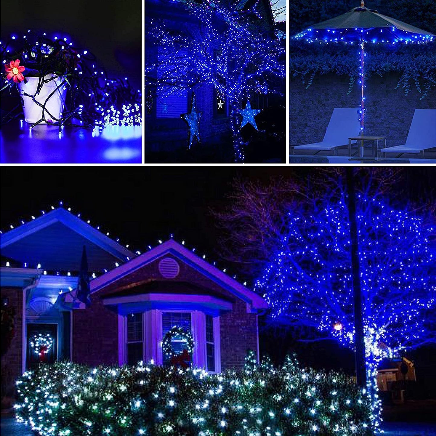 Yeguo 165Ft 500 Led Blue Christmas Lights Outdoor Waterproof  Green Wire String Lights Indoor  8 Modes Twinkle Tree Lights Plug In With Memory Timer For Holiday Festival Xmas