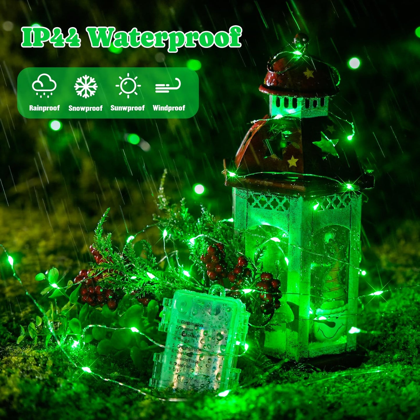 Jmexsuss 2 Pack 100 Led Green Fairy Lights, 66Ft Battery Operated Twinkle String Lights With Remote, 8 Modes For St PatrickS Day, Halloween, Xmas
