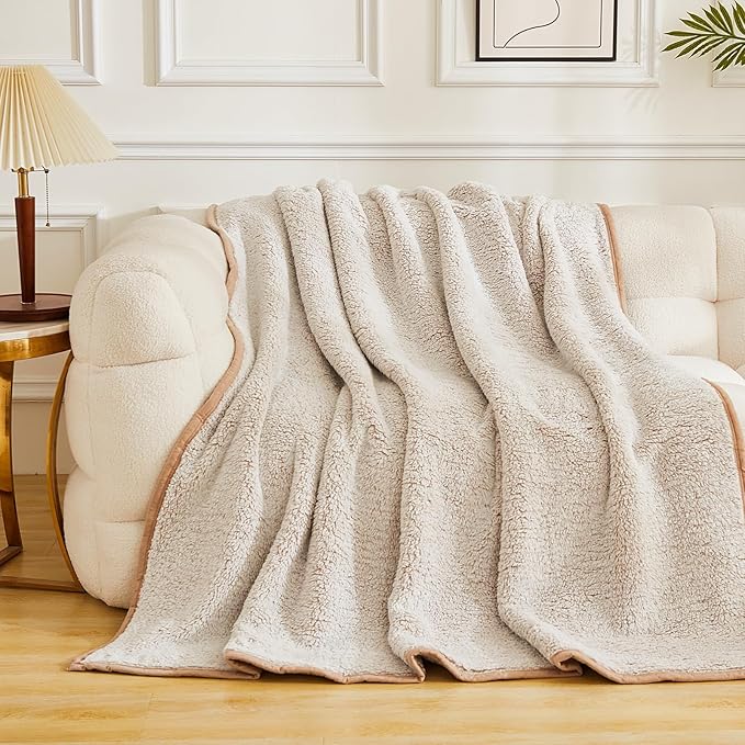 EMME Fuzzy Blanket Soft Fleece Throw Blankets for Women, Fluffy Sherpa Throws(Khaki,108"x90")