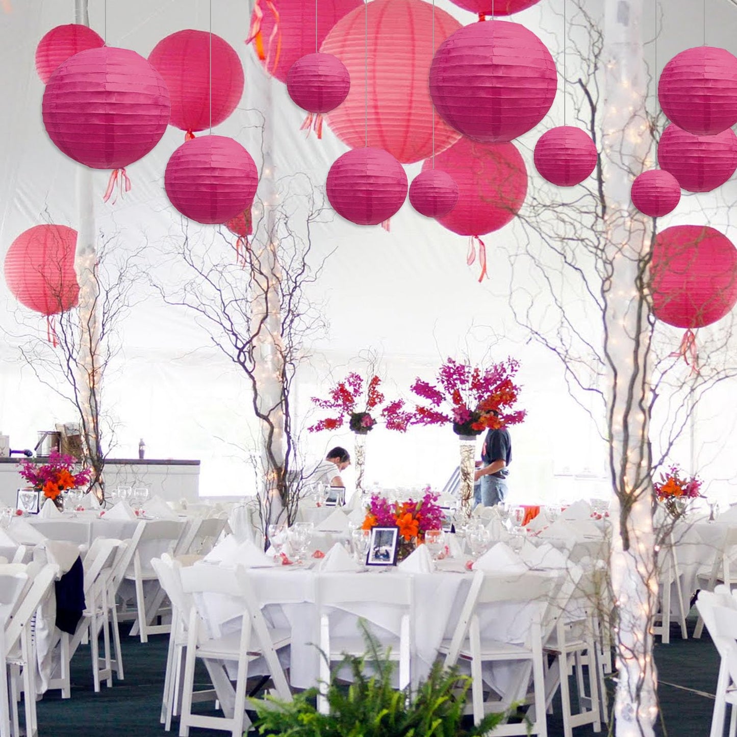 20Pcs Fuchsia Paper Lanterns for Parties, 6” 8” 10” 12” Chinese Asian Hanging Round Paper Lanterns for Birthday Wedding Halloween Christmas Home Decor Party Decor