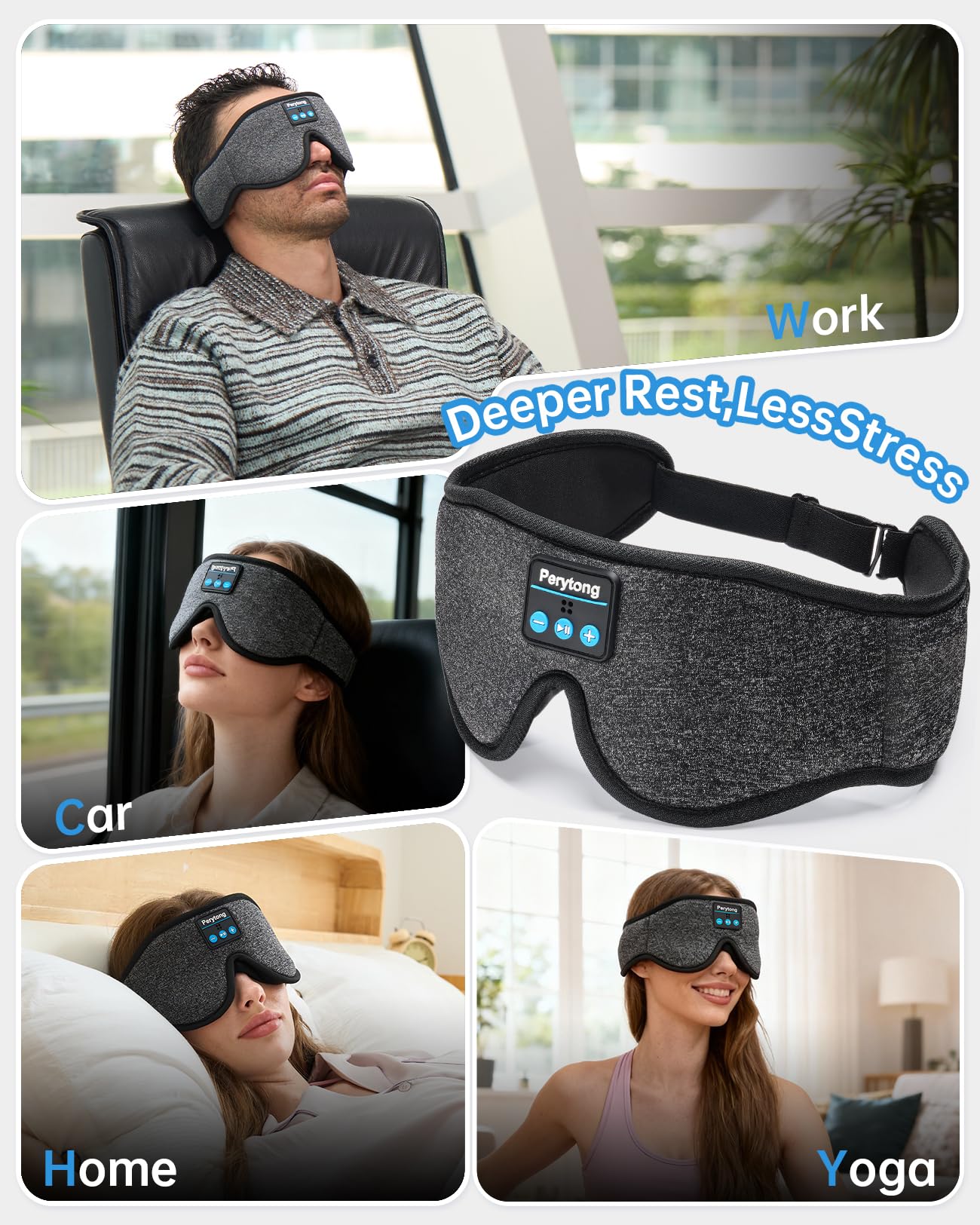 2 Pack Bluetooth Sleep Mask & Sleep Headphones, Skin-Friendly Sleeping Eye Mask with Bluetooth Headphones, Sleep Gifts for Women Men, AudioBooks, Insomnia, Yoga, Air Travel, Meditation, Christmas