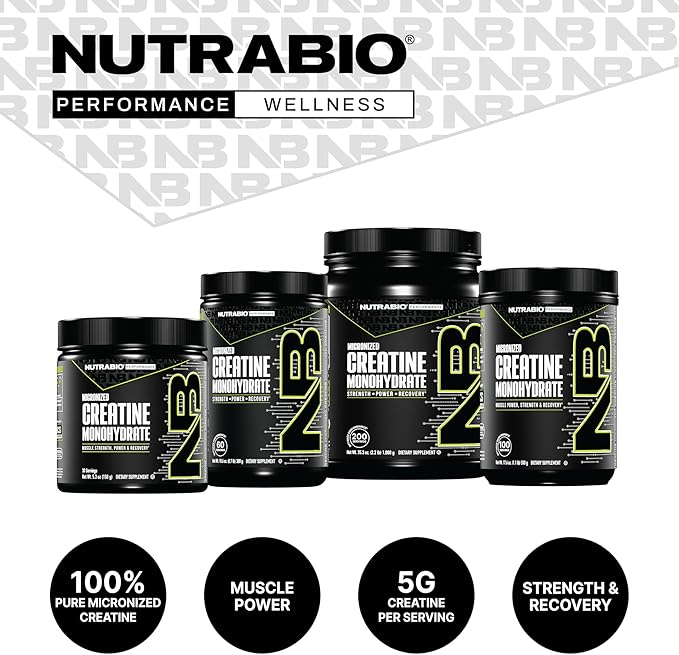 NutraBio Pure Micronized Creatine Monohydrate Powder Supplement, Unflavored, (300 g) - Supports Bulk Muscle Energy, Recovery, and Strength - HPLC Tested Creatine Powder Supplement for Men and Women