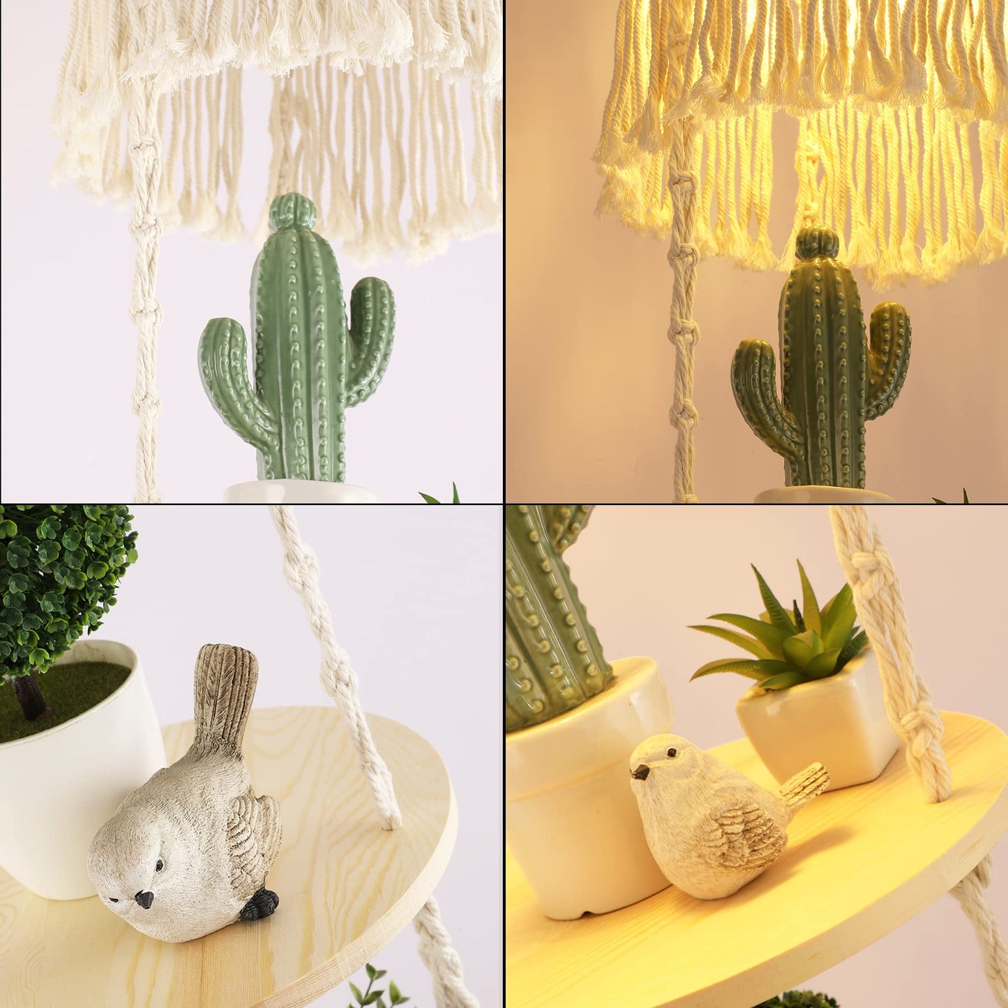 QIYIZM Boho Pendant Light with Plug-in Cord, Dimmable Switch, Macrame Shade, Indoor Hanging Lamp, White, Boho Hanging Light
