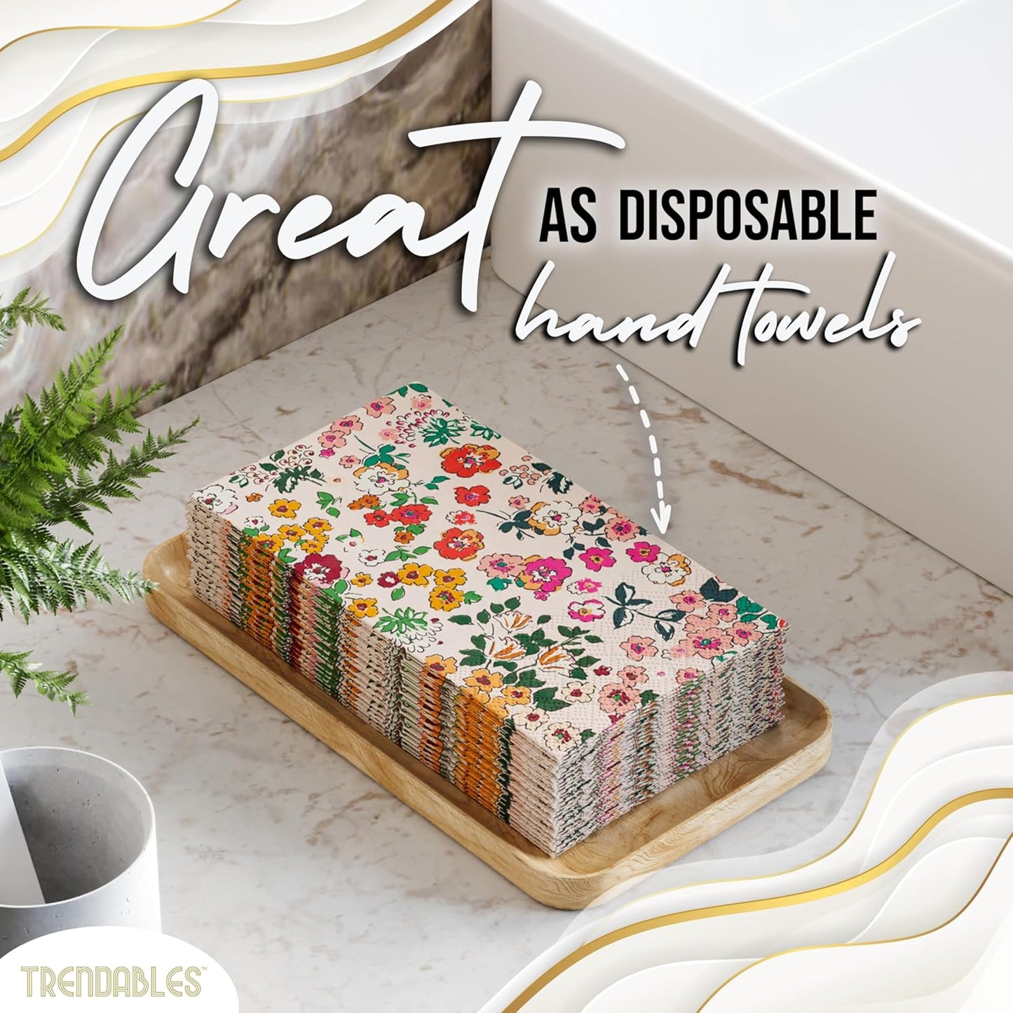Trendables Floral Napkins for decoupage 100 Pcs 3 Ply floral paper napkins decorative Guest Towels Disposable Bathroom, Flower Design For Tea Party Decorations, Dinners & Weddings