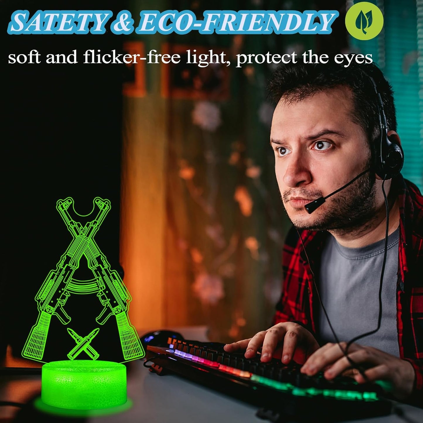 AK47 Night Light, Gun Model Gifts, 16 Colors Changing 3D Lamp with Remote Control, Dimmable, RGB Flashing Mode and Timer, Game Living Room Decoration, Holiday Xmas Gifts