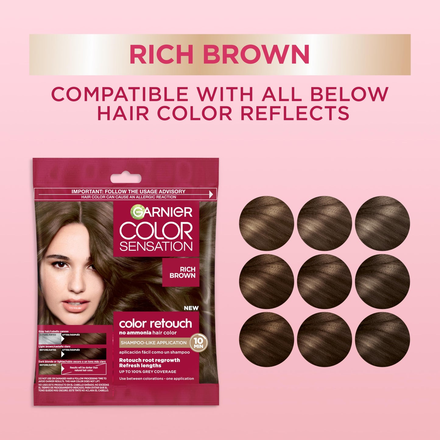 Garnier Color Sensation Color Retouch, Demi Permanent Hair Dye for Roots with 100% Gray Coverage, Rich Brown Hair Dye 6.0, Pack