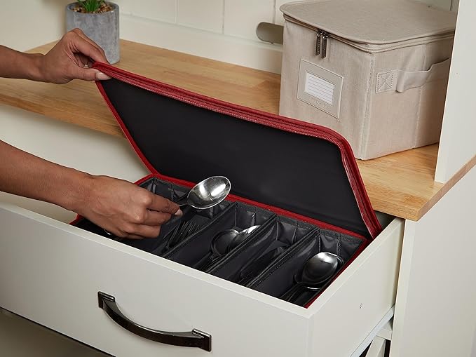 Covermates Keepsakes Flatware Storage Box - Stackable - Reinforced Handles - China Storage, Red Heather