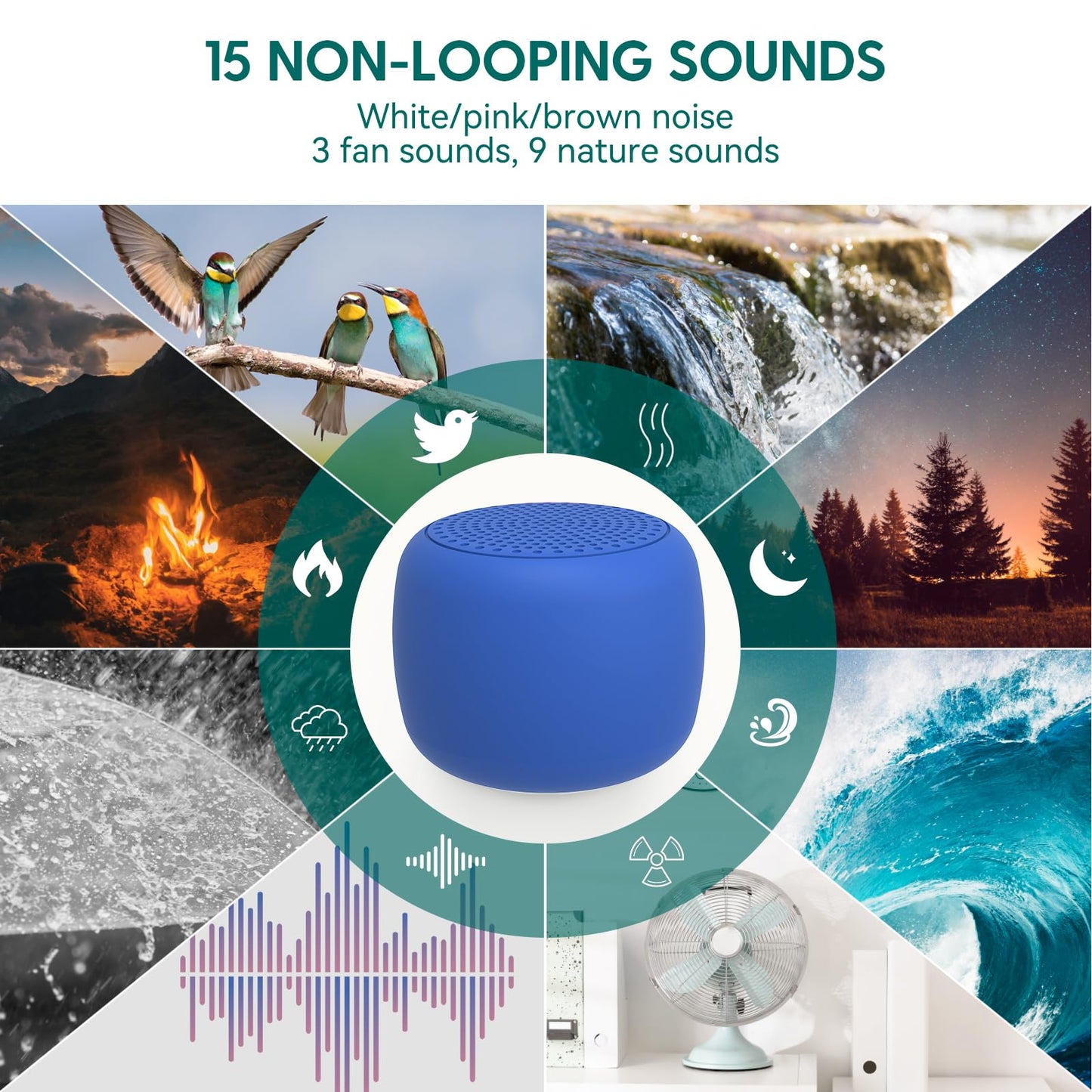 Babelio White Noise Sound Machine for Adults Kids Baby, Mini, 15 Non-looping Sounds, Timer, Memory Function, Easy to Pocket and Travel Navy