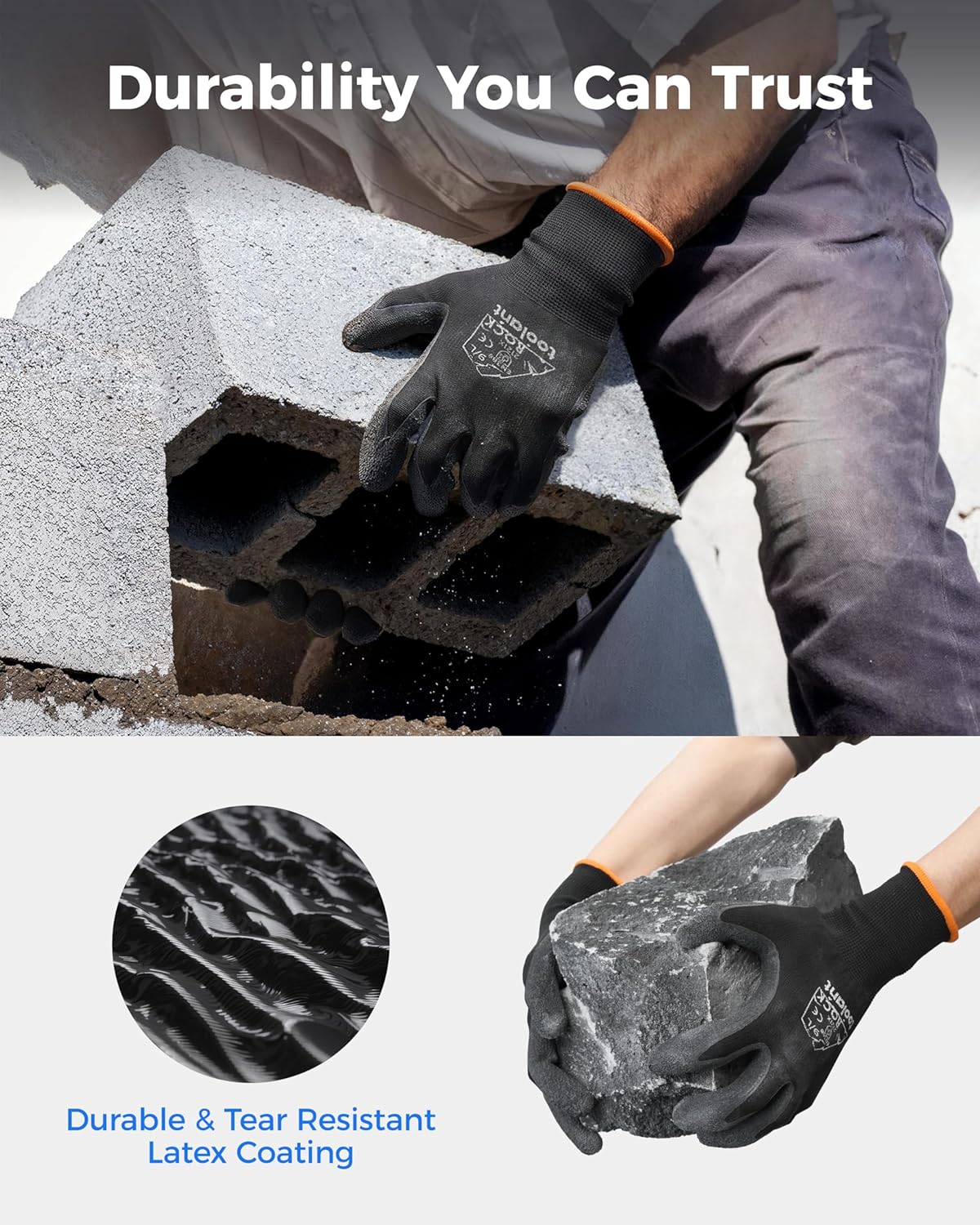 toolant Crinkle Latex Work Gloves Bulk, Rubber Coated Safety Work Gloves for Men and Women, 120 Pairs for Construction, Gardening, Warehouse (Gray, Medium)