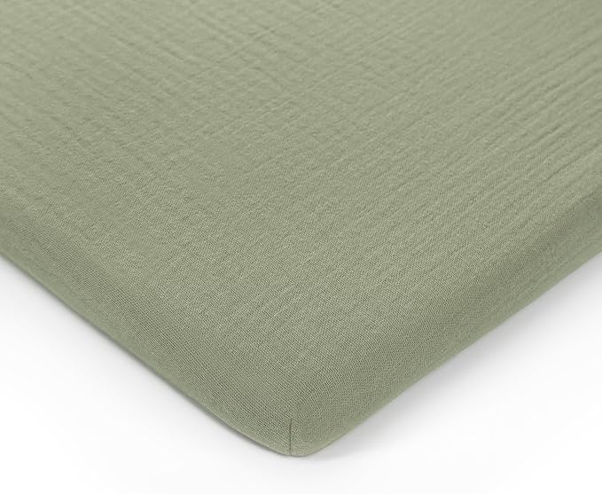 Comfy Cubs Muslin Bassinet Sheet - 100% Soft Cotton Fabric, Breathable & Gentle for Baby’s Sensitive Skin - Universal Fit with Secure Elastic Edging, Gift-Ready Packaging - Sage