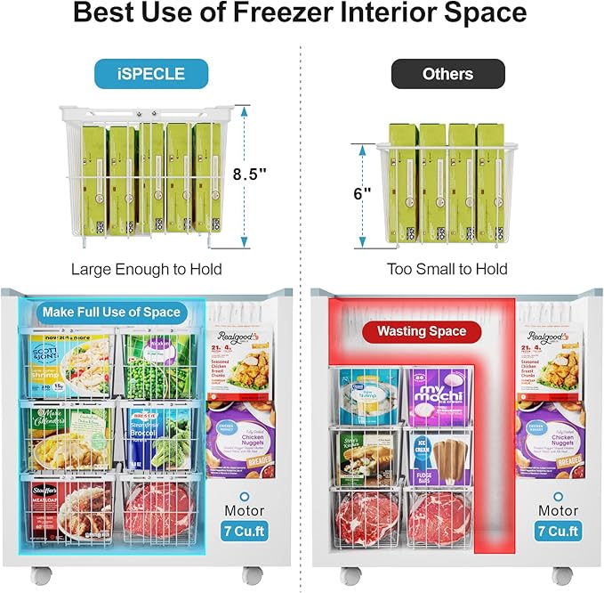 iSPECLE Freezer Organizer Bins - 3 Pack Adjustable Chest Freezer Organizer Bins for 5 to 9 Cu.Ft Deep Freezer, Extra Large & Easy Organize Basket Store More, Stackable No Wasted Space, White