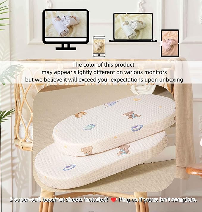 SDY Bear Bassinet Sheets Boys Girls,2PK Soft Boho Neutral Toddler Bedding Bed Sheets Fits Well Standard Size Crib Mattress 32 * 16 * 4 inches (Airship&Bear)