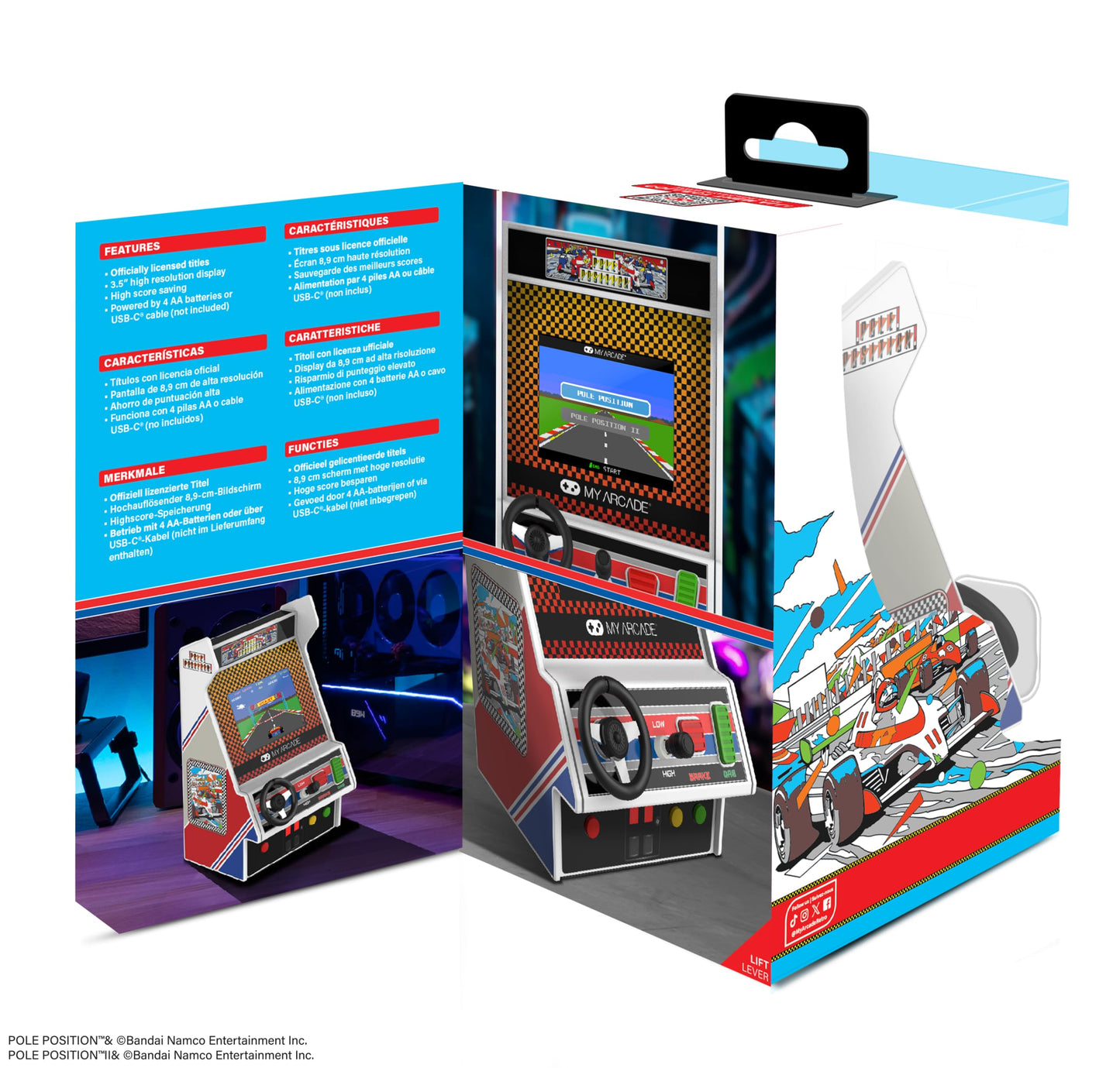 My Arcade Pole Position Racing Player: Retro Mini Arcade Game Console with 2 Games, Real Racing Controls, Gifts for Adults,Full Color Screen