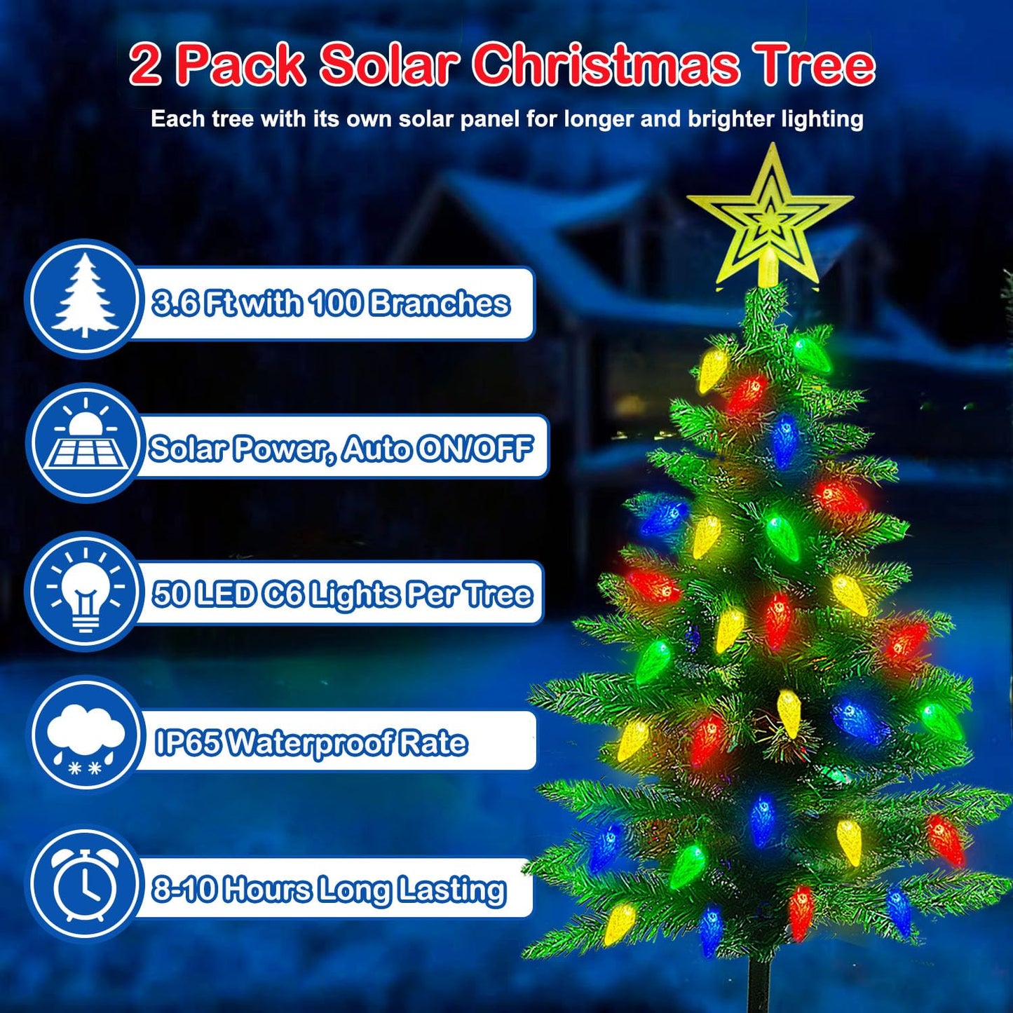 Ohwewant 2-Pack Solar Christmas Tree Lights, 3.6Ft, 100 Led, 8 Modes, Waterproof, Green Tree Decorations For Yard And Porch