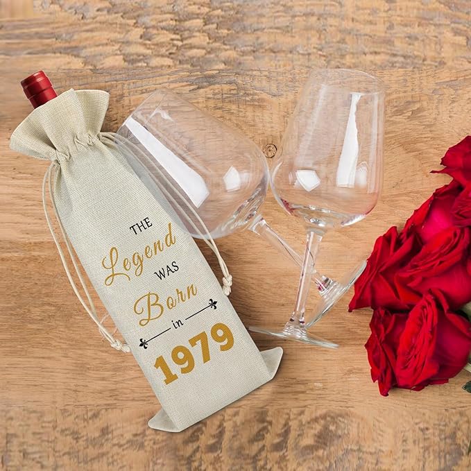 Happy 45th Birthday Gifts for Women Men 45th Birthday Wine Bag for Him Her 45 Year Old Birthday Gift Ideas 45th Birthday Milestone Gift for Aunt Uncle Burlap Wine Gift Bag Birthday Party Decors