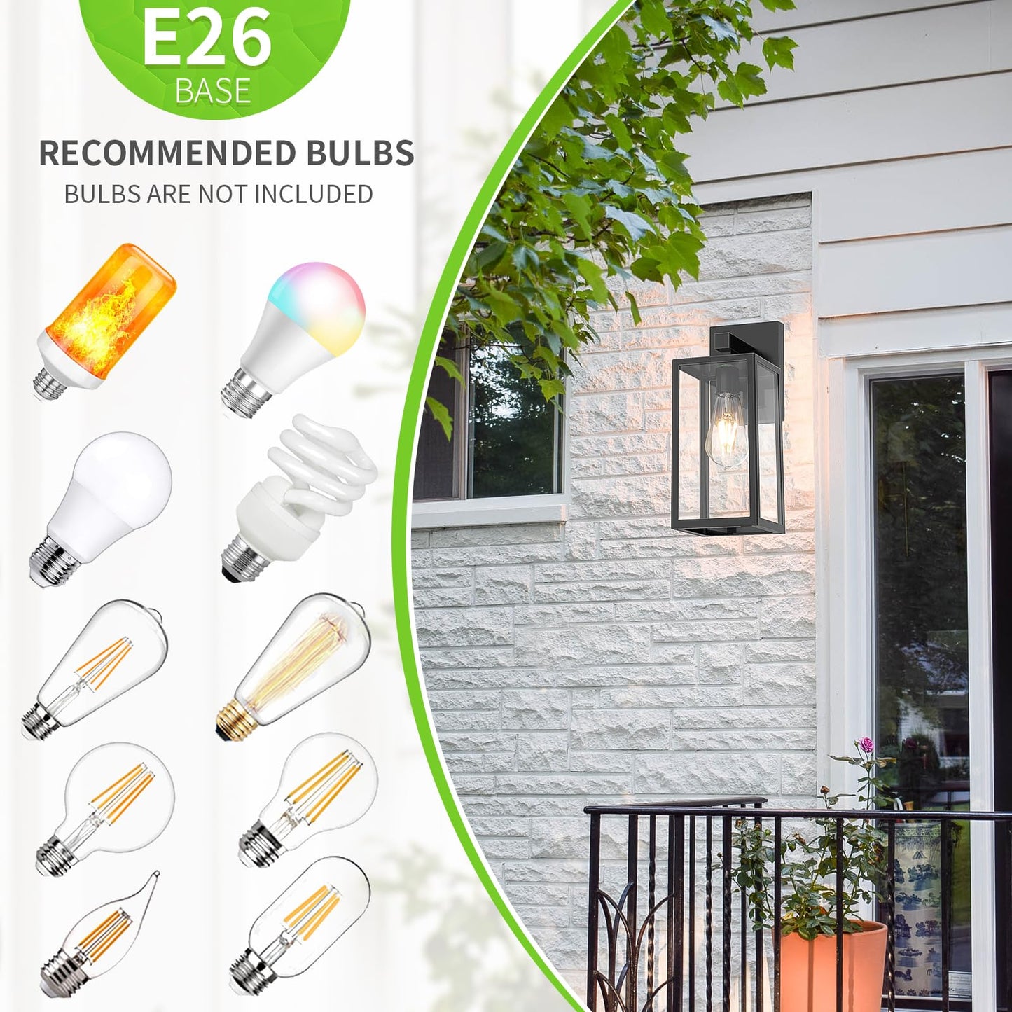 Maxvolador Outdoor Wall Sconce - Waterproof Black Lantern Light Fixture, Toughened Glass, Anti-Rust, Model 2032T, 2 Pack