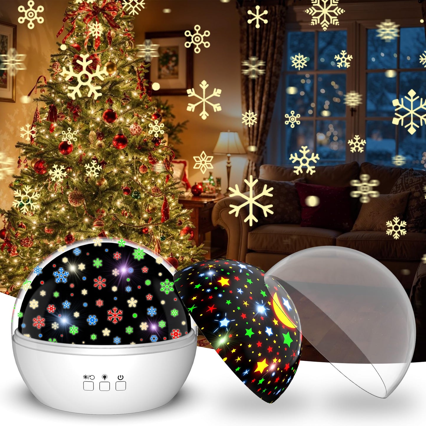 Christmas Snowflake Projector Lights Indoor | Snowfall Nightlight and Kid Star Projector | Indoor Xmas Night Light for Kids Bedr