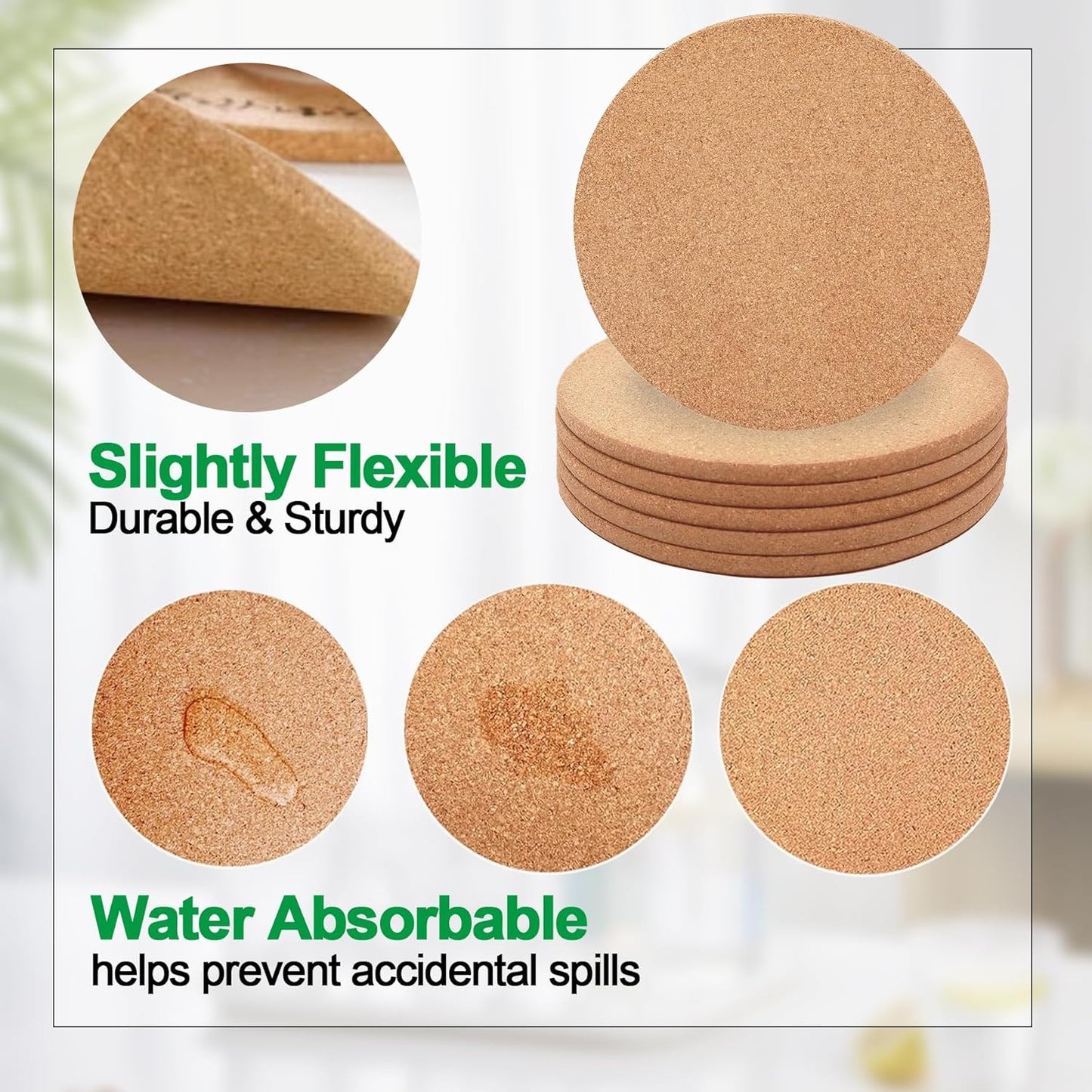 Cork Trivet, 6 Pack High Density Thick Cork Coasters Set for Hot Dishes, 7.5 Inch Heat Resistant Multifunctional, Hot Pads for Kitchen, Table, Countertops
