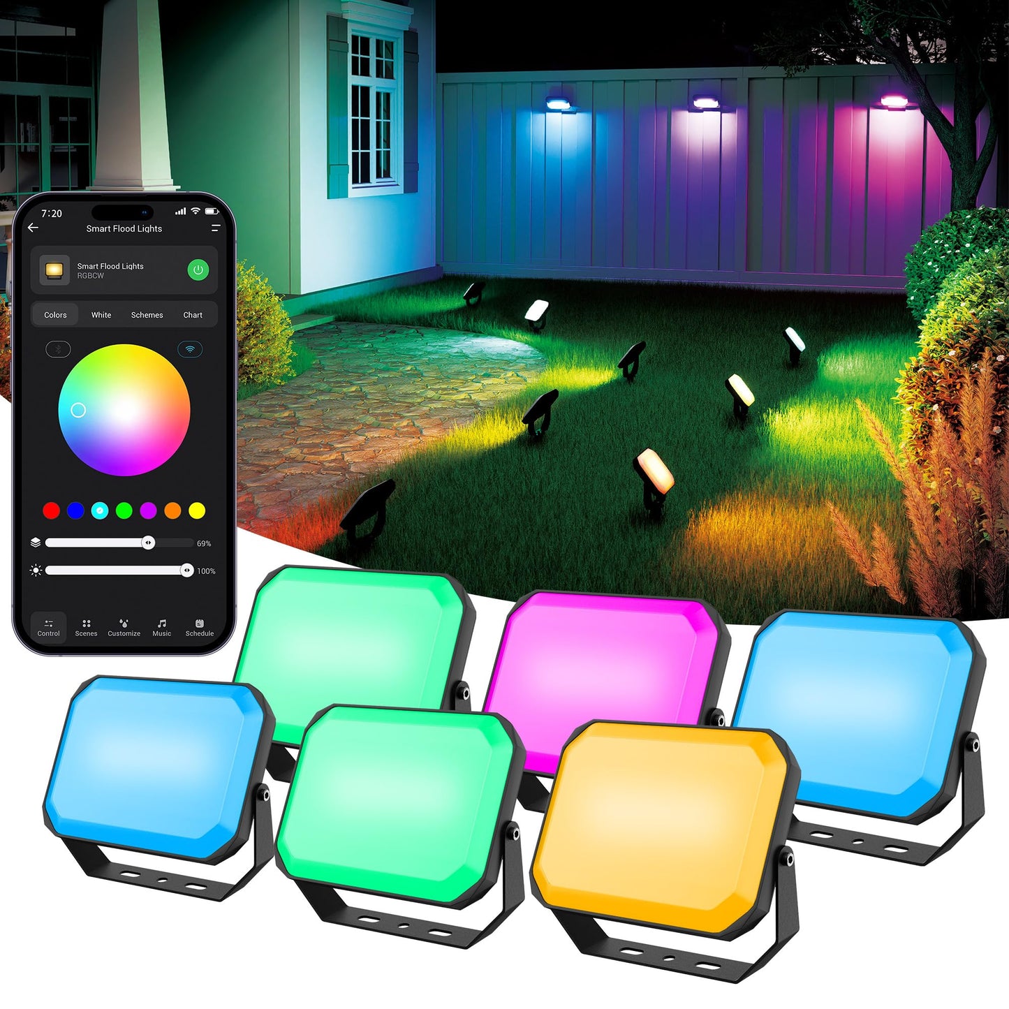 Brizlabs Flood Lights Outdoor  6 Pack Smart Rgbcw Landscape Lighting App/Voice Control  Color Changing Led Floodlights  Ip65 Waterproof Pathway Lights For Halloween Christmas Garden Yard Lawn House