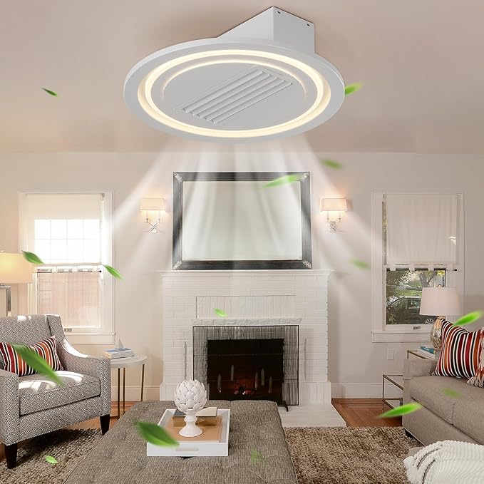 NicBex Ceiling Fan 22 Inch Modern Ceiling Fans with Lights Bladeless Ceiling Fan with Remote Control Ceiling Fans with Reversible Motor for Bedroom, Living Room, White