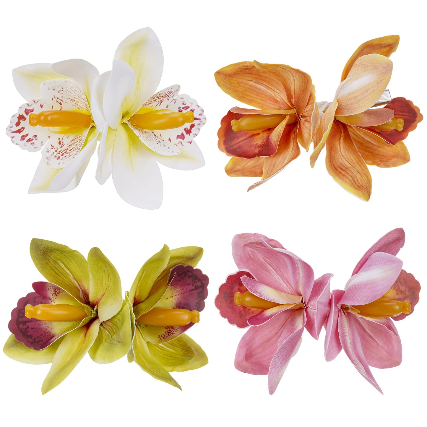 Tropical Hawaiian Flower Hair Clips - 4 Pack Artificial Hawaii Orchid Hairpin Tropical Floral Hair Accessories for Women Girls S