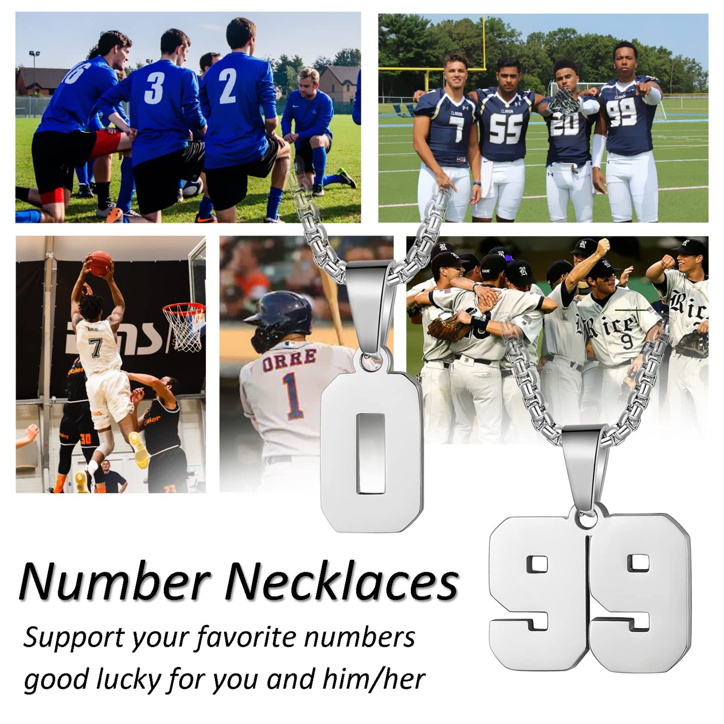 Number Necklaces Personalized Silver Initial Number Pendant Stainless Steel Chain 22+2inch Movement Necklaces for Men Women (58)