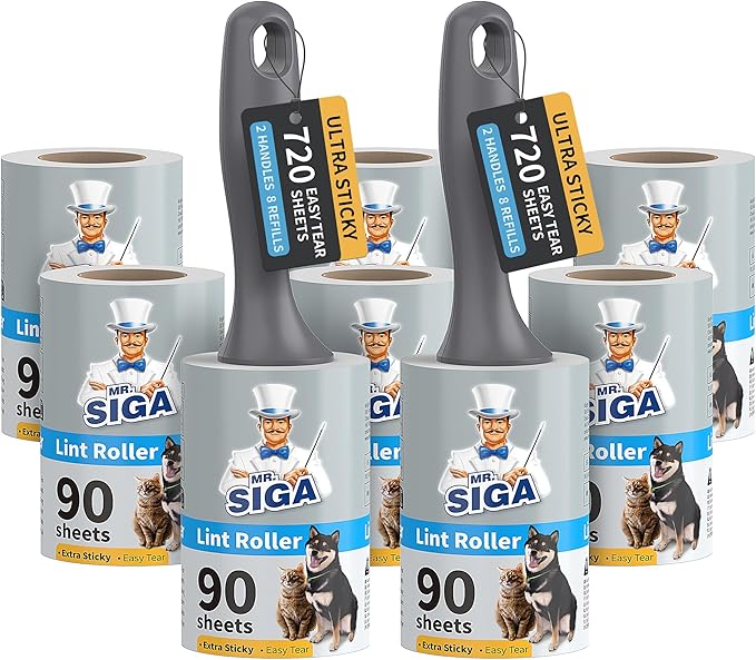 MR.SIGA Lint Rollers for Pet Hair Extra Sticky, 720 Sheets, Lint Remover for Clothing, Furniture, Pet Hair Remover with Ea...