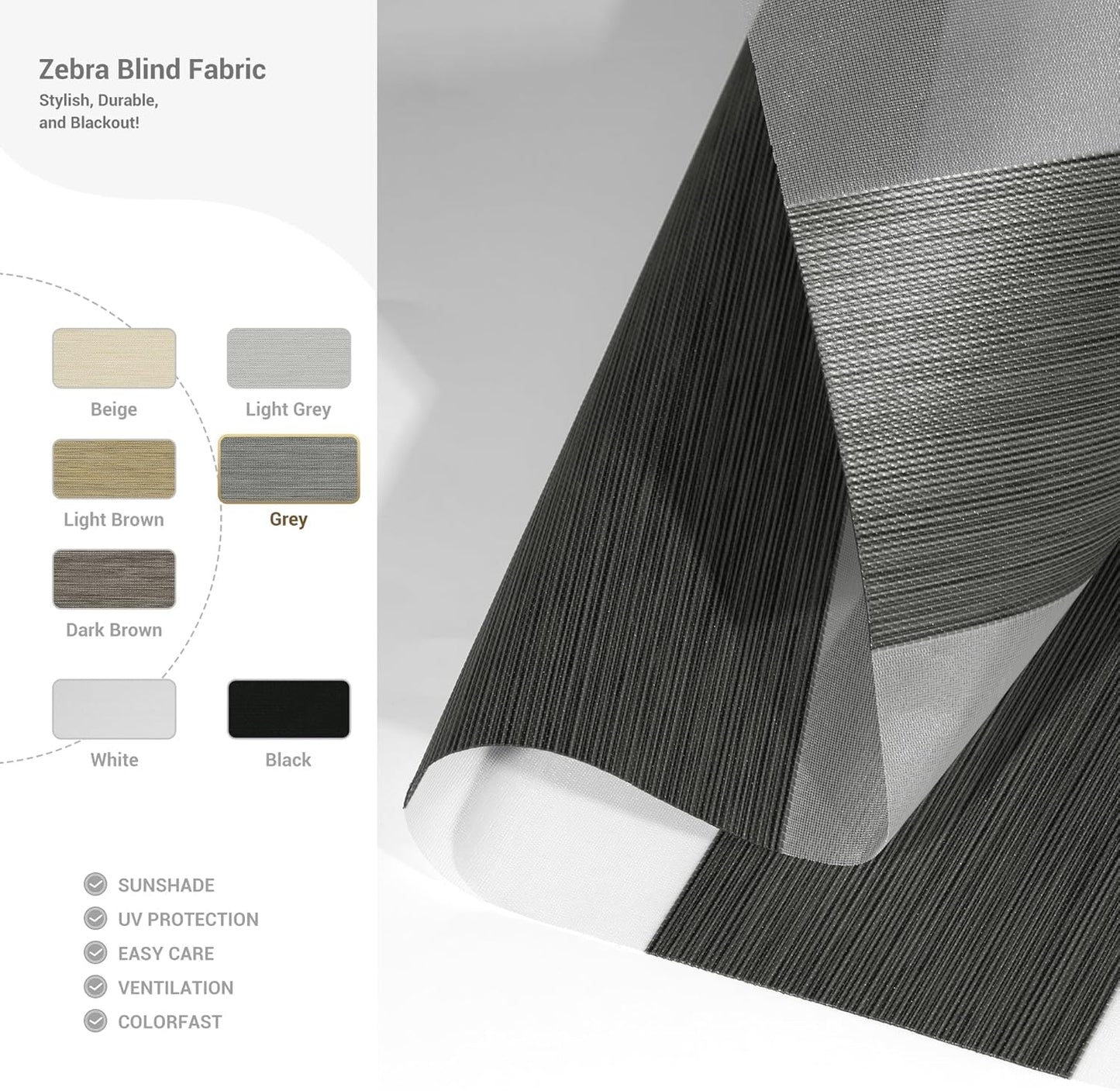 Cordless Zebra Blinds for Windows, Blackout Interior Blinds,Easy to Install,UV Protection,for Offices and Home,Custom Roller Shades, Mousse Grey,33" W x 72" H