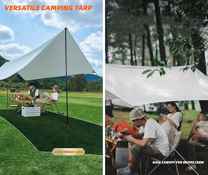 Puraville Rain Fly Camping Tarp 3000mm+ Ultra Waterproof Resistant Sun Shade Lightweight Hammock Tent Tarp with Multifunctional Camping Accessories (10X10 ft Green)