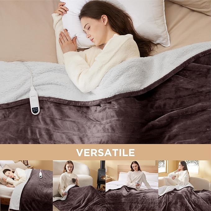 Bedsure Electric Blanket Twin - Soft Flannel Heated Blanket, Fast Heating with 10 Time Settings & 6 Heat Settings, Warm Gift for Grandma (62x84 inches, Brown)