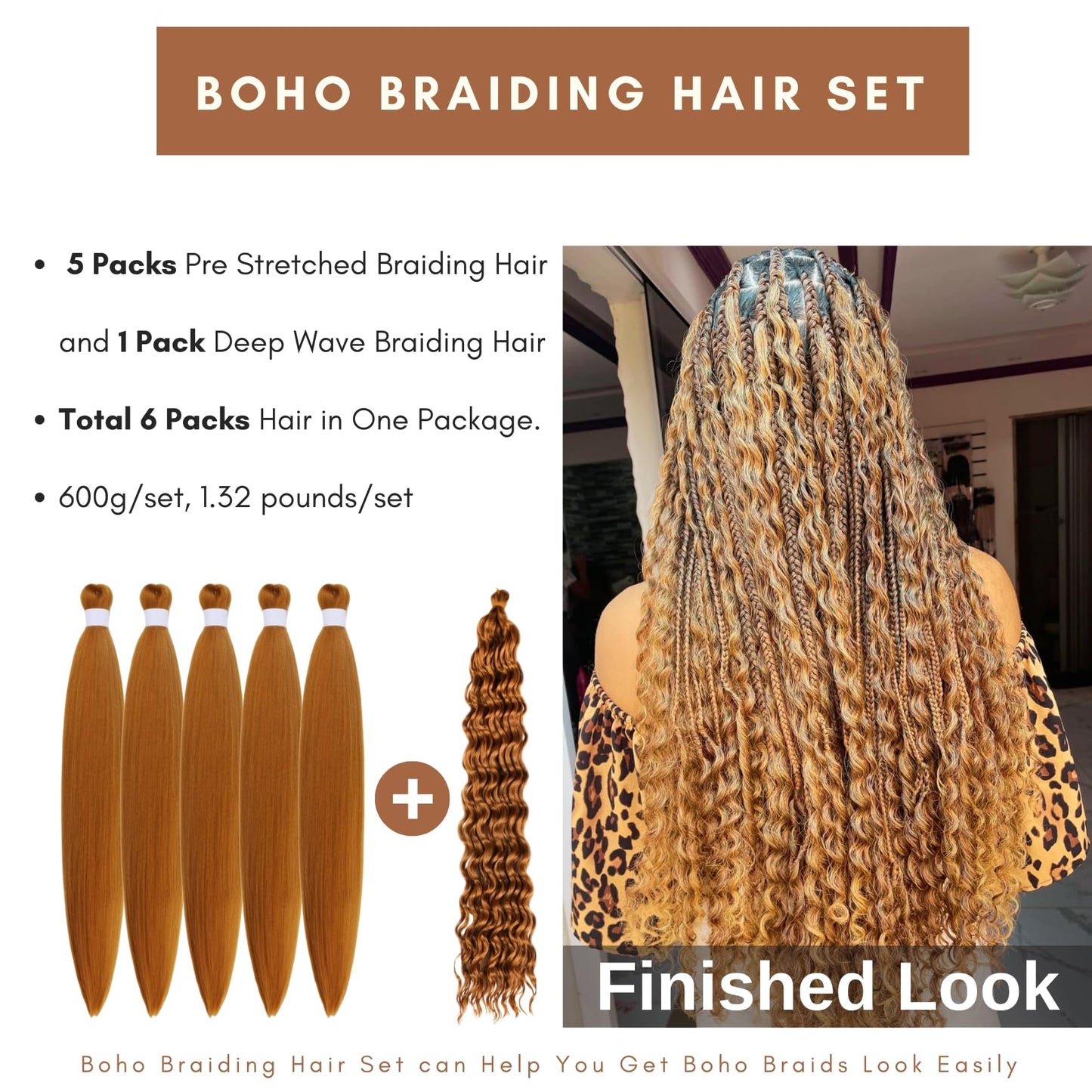 Honey Blonde Braiding Hair Pre Stretched 30Inch for Boho Braids Long Synthetic Knotless 27# Boho Braids Hair for Braiding