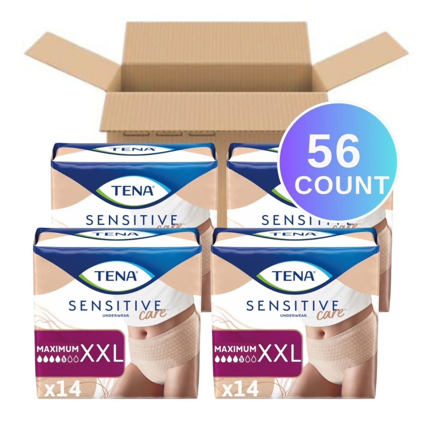 Tena Sensitive Care Adult Maximum Incontinence Underwear for Women, XXL, 56 Count (Waist Size 55in-66in)